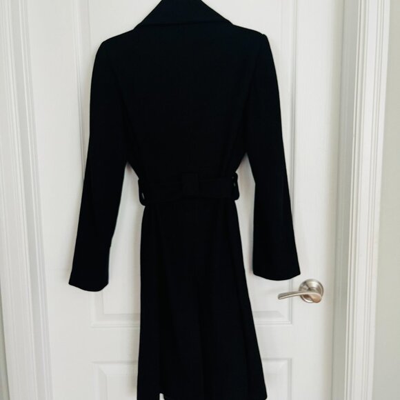 Daniel Hechter Paris Black Wool Blend Double Breasted Trench Coat Tie Waist Belt - Picture 4 of 10